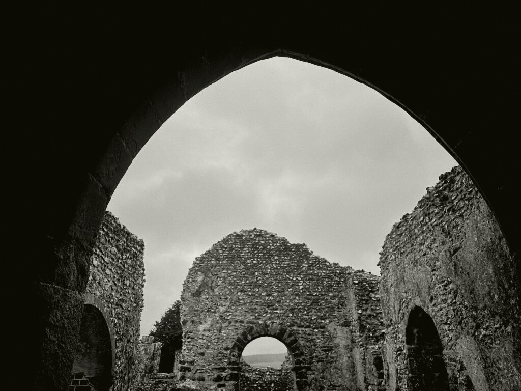 Looking through the tower's arch
